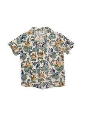 BLUEY Toddler Size 5T Bluey and Bingo Tropical Print Gauze Button Up Shirt